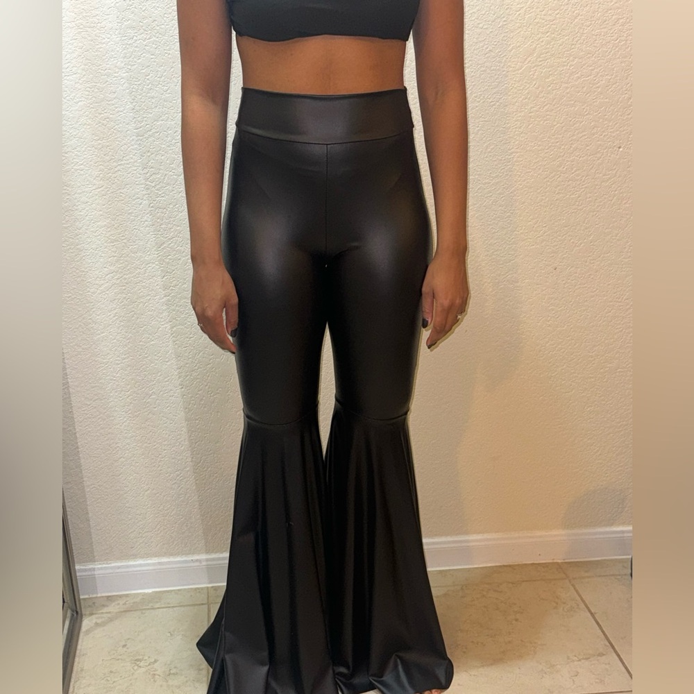 Faux Leather Flare Pants - Blackl